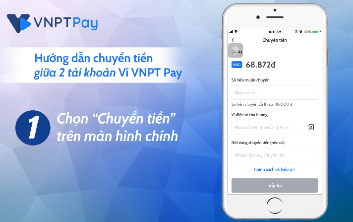 Hướng dẫn chuyển tiền giữa 2 tài khoản Ví VNPT Pay