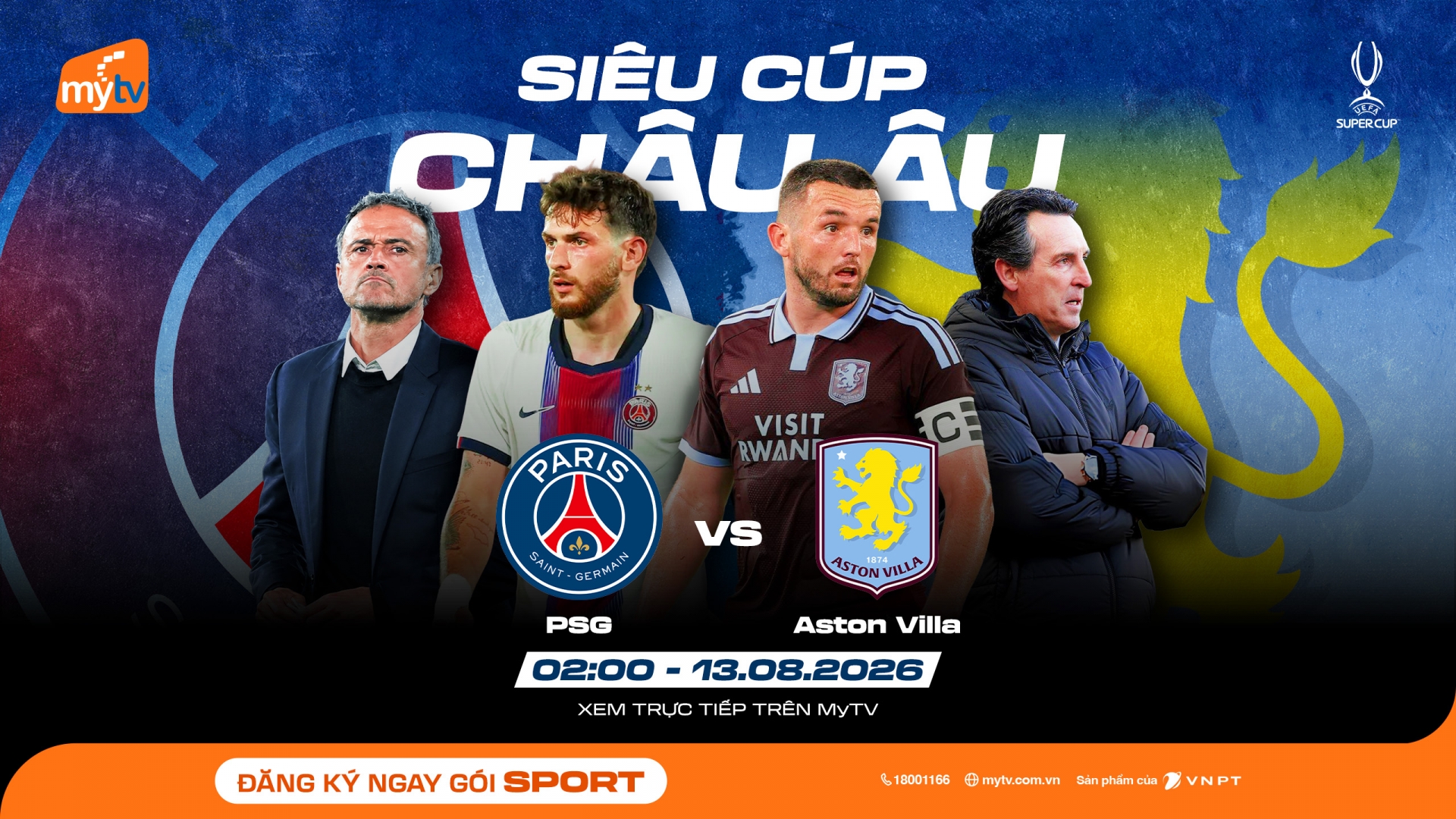Xem Siêu Cúp châu Âu 2026: Paris Saint-Germain đối đầu Aston Villa trên MyTV