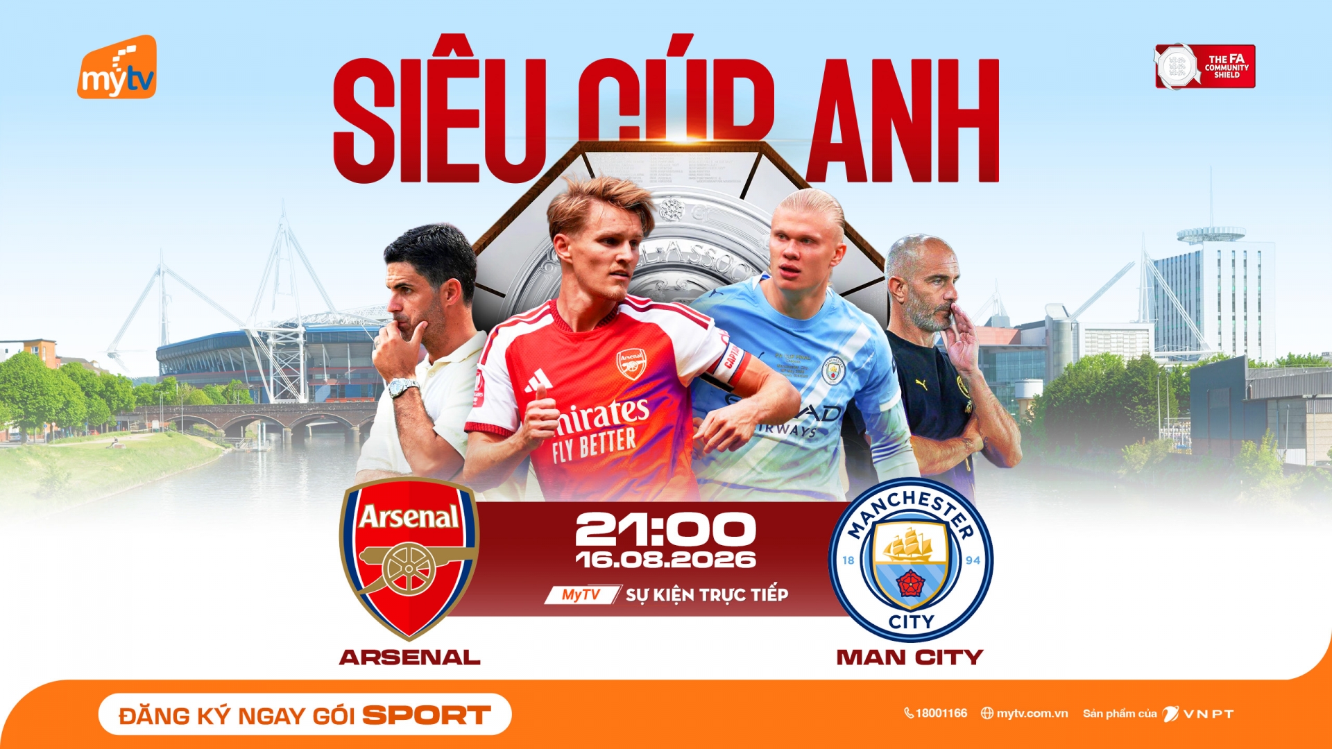 Xem Siêu Cúp Anh 2026: Arsenal đối đầu Manchester City trên MyTV