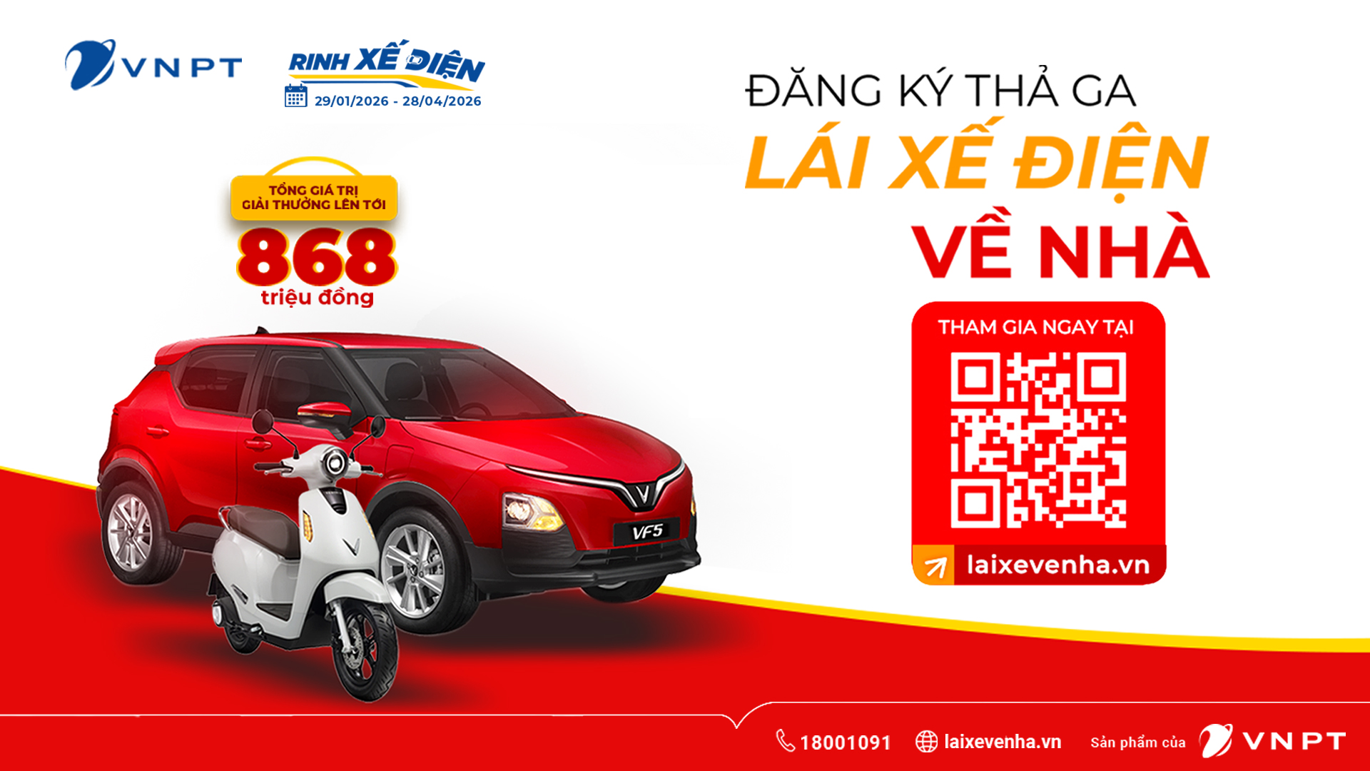Ưu đãi hấp dẫn từ VinaPhone: Đăng ký thả ga, lái xế điện về nhà